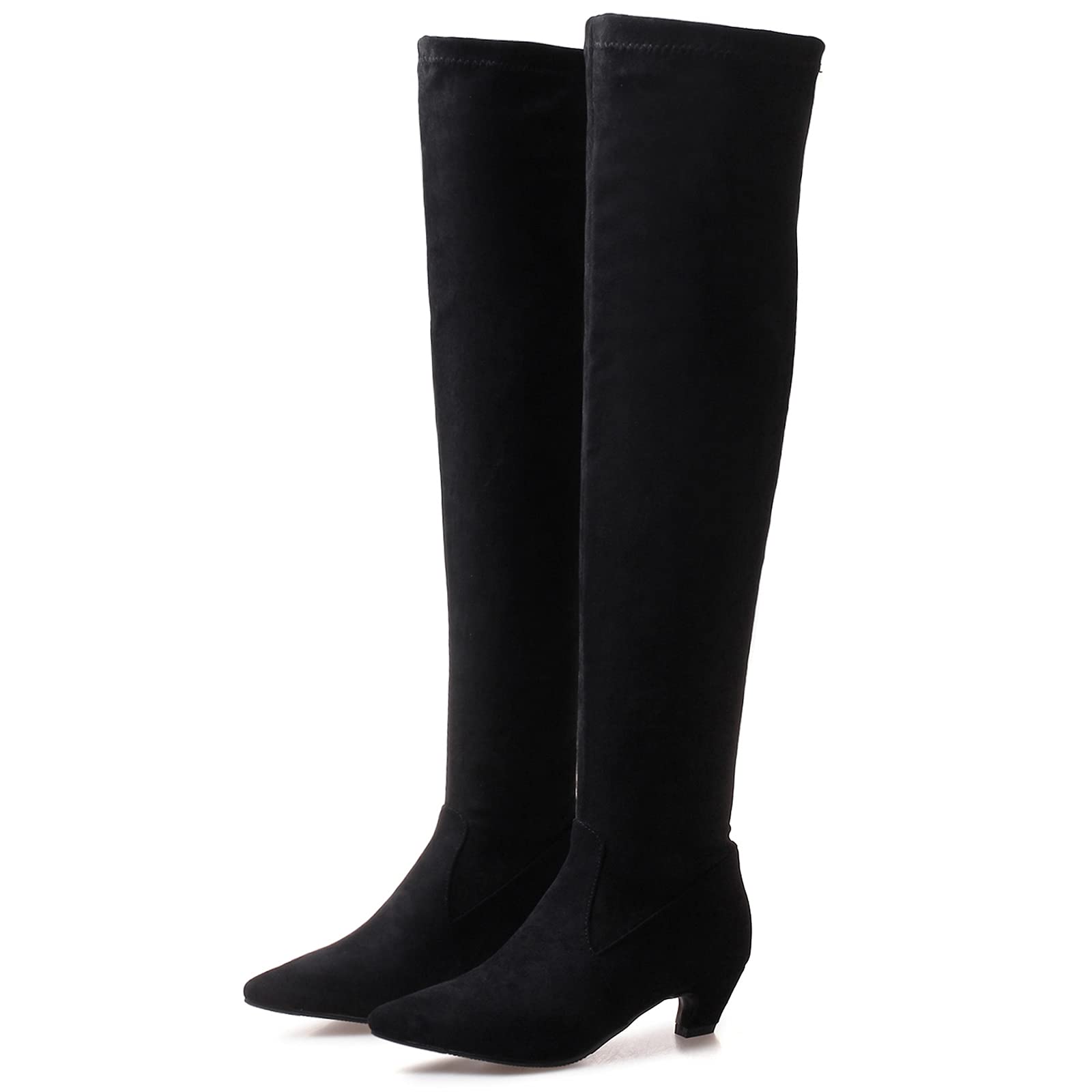Bviennic Damen Ohne Verschluss Mode Kitten Heel Overknees Boots