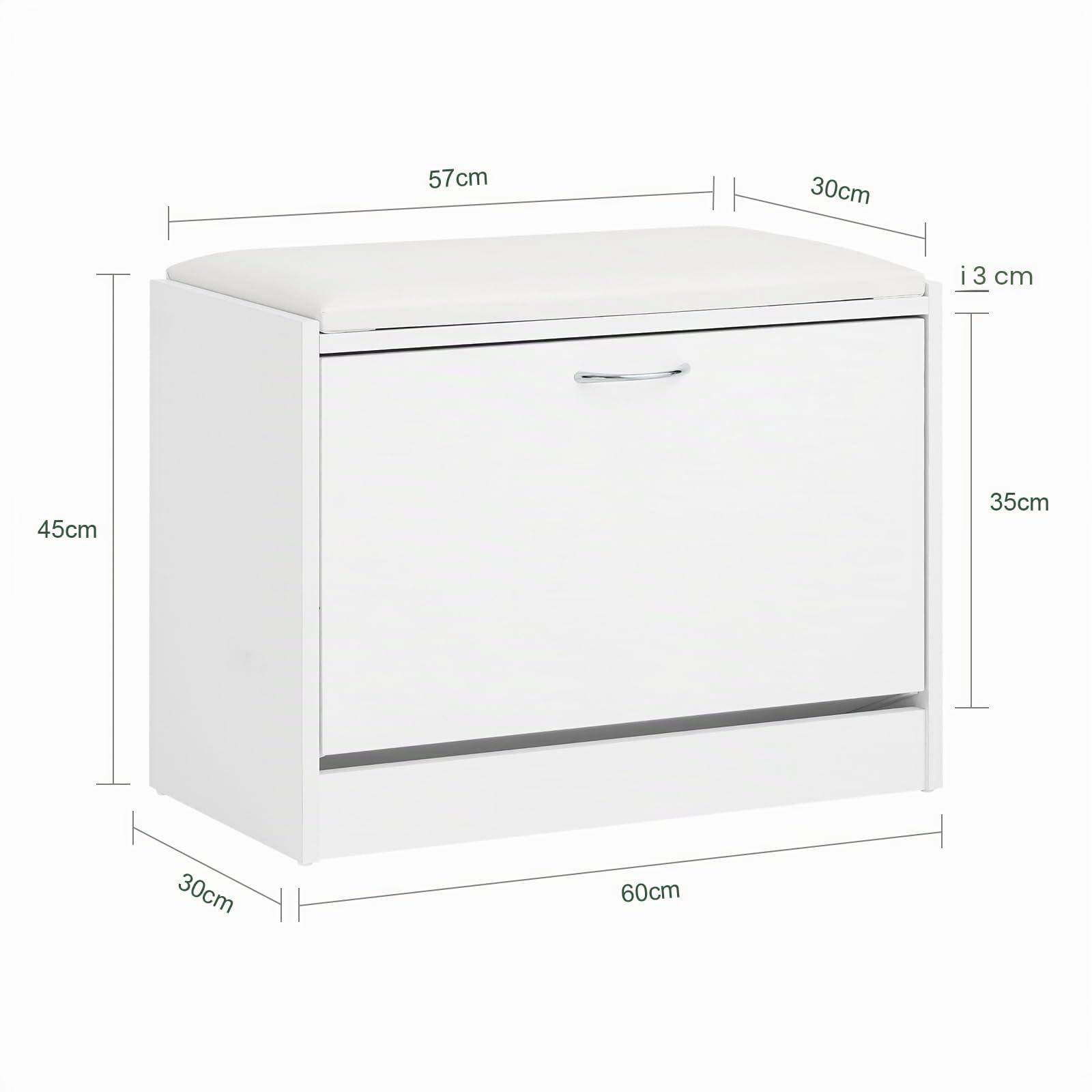 SoBuy Panca scarpiera con cuscino 60x30x48cm per ingresso | Cassapanca porta scarpe in legno truciolato, cuscino in similpelle, contenitore sotto seduta, portata 120kg, bianco FSR16-W