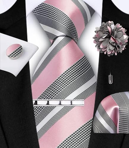 Image of GUSLESON Men's 5-pc Striped Tie Gift Set - Jacquard Necktie, Pocket Square, Cufflinks, Lapel Pin, Tie Clip - Wedding Formal Gifts