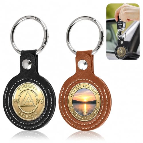 Leather Coin Holder Keychain, Coin Slot Keychain for Commemorative, Collectible Display, Gifts, and EDC Accessory (black+brown)