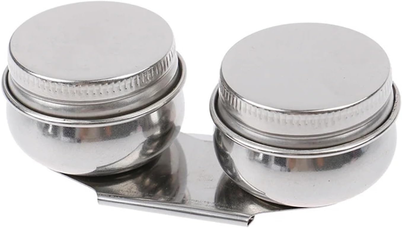 Paint Pot Container Cup 6pcs Stainless Steel Drum Painting Palette Oil Paint Pot Single Double Hole Dipper(B)