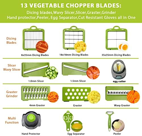 Vegetable Chopper, Multi Food Chopper 24-in-1 MYMULIKE Onion Cheese Fruit Chopper Dicer Cutter Multi-Blade Chopper with Large Container