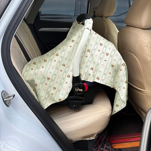 Image of 100% Muslin Cotton Car Seat Cover Baby, Carseat Canopy Cover, Universal Fit Stroller Covers for Boys and Girls (Nice Day)