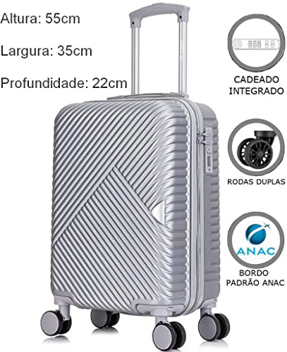 Mala De Bordo 10Kg Pequena ABS Rígida Rodinhas Giro 360 Cadeado Puxador ANAC Original Yins