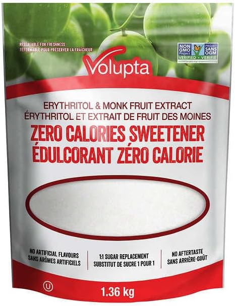 Volupta Erythritol & Monk Fruit Extract Sweetener, Zero Calorie Sweetener, Keto Friendly, 0g Of Net Carbs, Zero Glycemic, No Aftertaste, 1.36Kg
