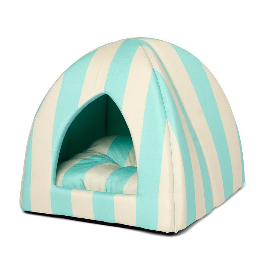 SHOPZO Blue Stripe Snug Igloo Pet Bed, Cosy enclosed design, Igloo, Removable cushion, Machine Washable Cushion, Approximate Dimensions (Product):One Size: H38 x W40 x D40cm