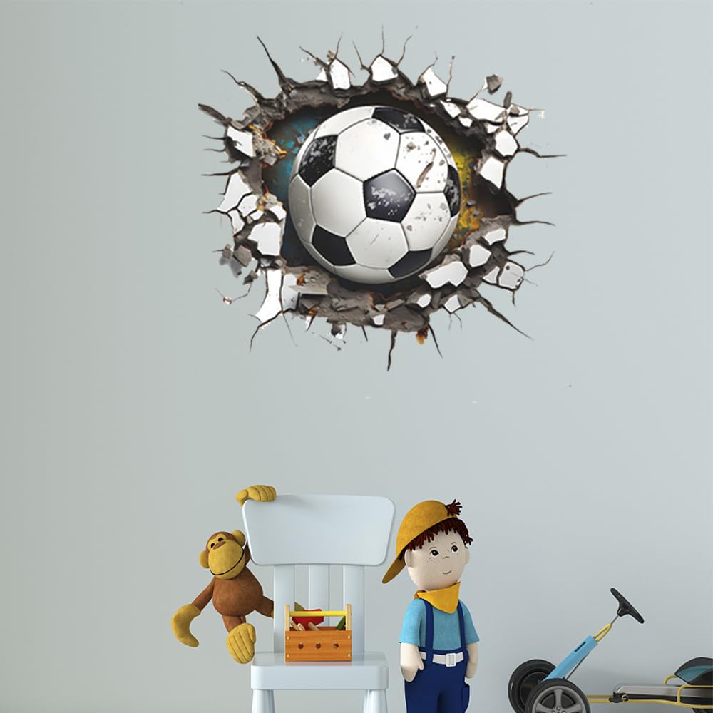 Pegatinas de Pared Fútbol, 3D Vinilos de Pared Decorativos, Pegatinas de fútbol en 3D para Habitación de Adolescentes y Niños Vinilos Adhesivo Pared Futbol Poster Futbol Decoración de Pared