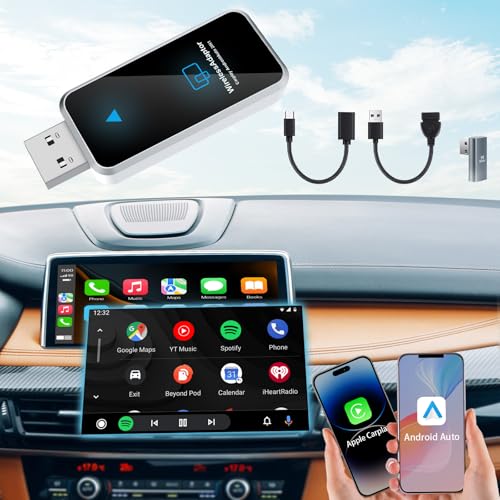 SOPPY Wireless CarPlay Adapter Android Auto, Wireless CarPlay Dongle, Converts Wired CarPlay to Wireless, Plug and Play Car Play Wireless Adapter, Suitable for Cars from 2018 & iPhone iOS 12+, Black
