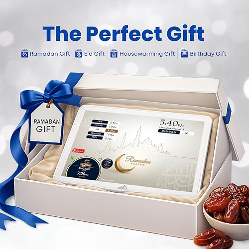Image of Masjidal 10 inch Smart WiFi Digital Azan Clock & Islamic Prayer Frame - Automatic Worldwide Prayer & Iqamah Times, Full Quran Player, Athan Alarm, Ramadan Clock, Touchscreen Muslim Home Display, White