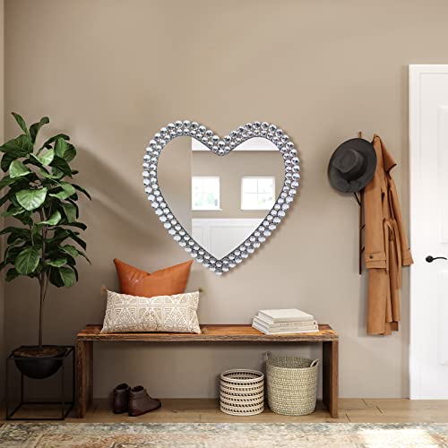 Bst Furnh Heart Mirror Wall Decor 24 Inch Heart Shaped Mirror Decorative With Glass Heart Crystal Framed Heart Vanity Mirror For Wall Silver Large Wall Mirror Frameless Mirrors #TOP3
