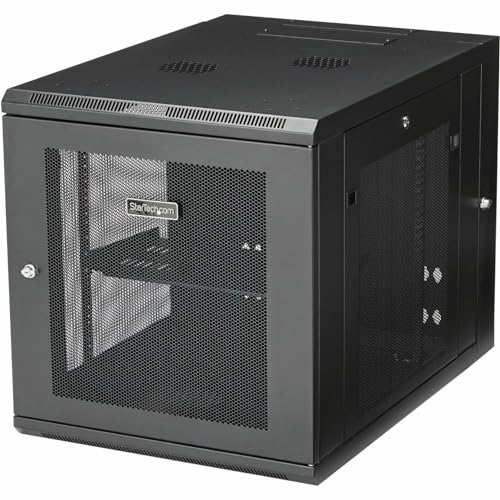 Image of StarTech 12U Wall-Mount Cabinet, 19in, 4-Post, 24in Deep (RK1232WALHM) | Hinged enclosed locking server rack kit for IT data equipment, Adjustable depth 2.4-24in, SPCC steel, Assembled