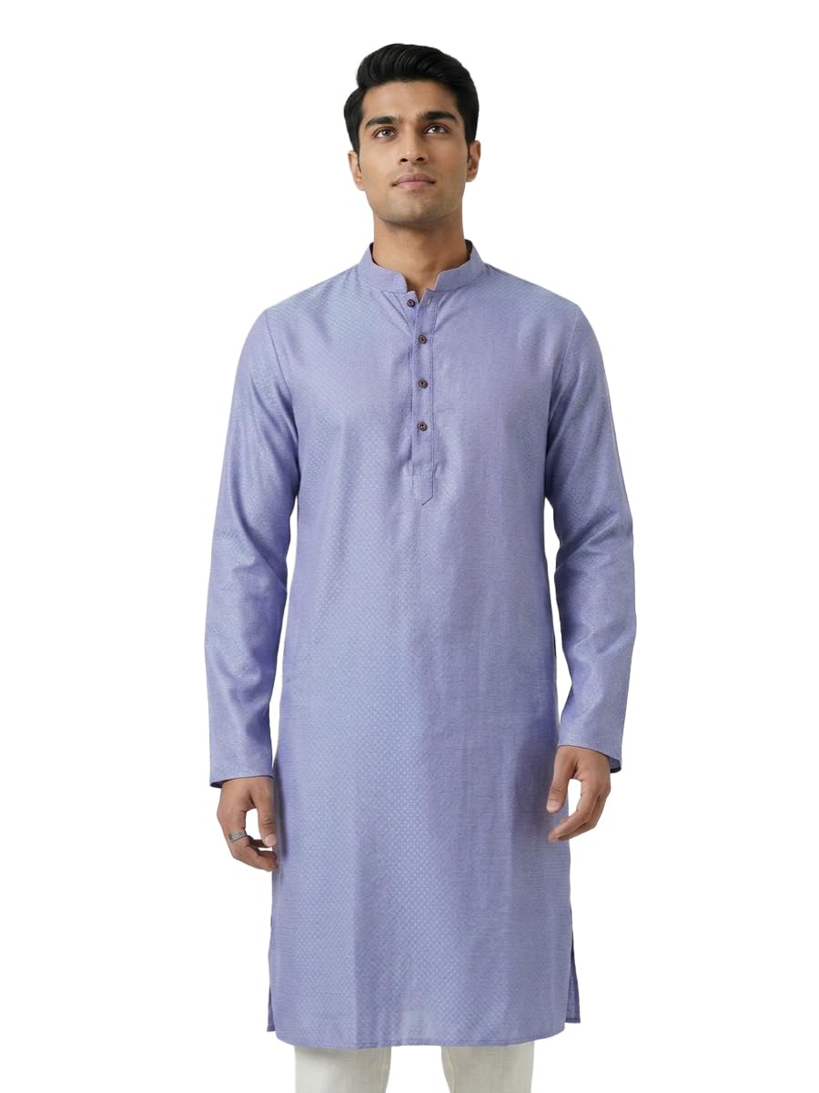 Men Regular Fit Dobby Pattern Poly Cotton Blend Mandarin Collar Full Sleeve Festive Kurta-picture-13