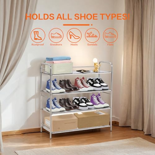 Étagère à chaussures gain de place empilable et modulable en métal inox