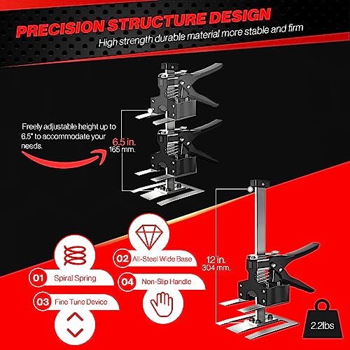 Juprodis 2 Pack Labor Saving Arm Jack, 220 Lb Heavy Duty Furniture Lifter, 6.5 Inch Adjustable Height Drywall Lift, Utility Cabinet Jacks For Installing Cabinets, Doors, Dyi Home Improvement, Black #TOP2