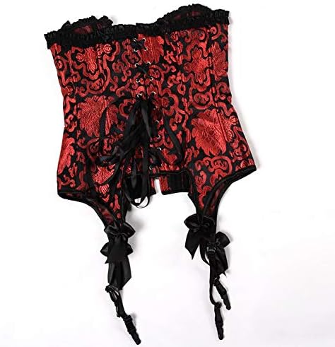 HNGHOU Women's Sexy Corset Bustier Push up Overbust Corset Top with Garter Belt (Red,Large) — view 7