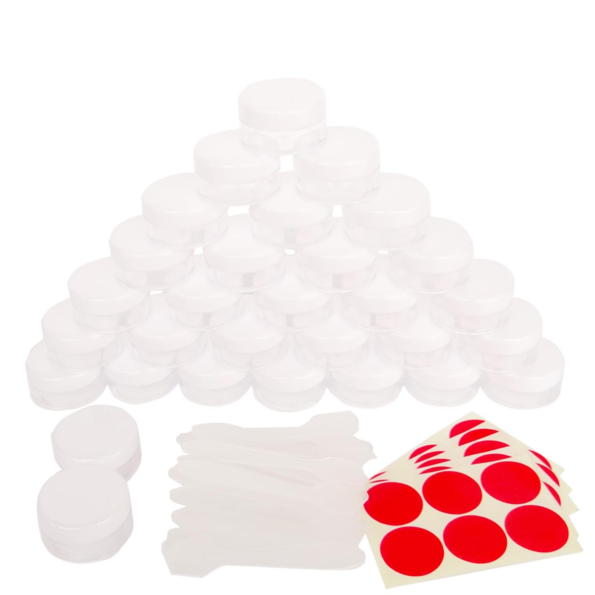 Wopanxye 30pcs 10ml Sample Jars, Empty Refillable Cosmetic Container, Plastic Round Pot White Screw Cap Lid