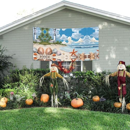 MINDBBDFJ Starfish Lighthouse Beach Print Banners And Signs For Outdoor/Indoor,Personalized Banner Customizable Parties Halloween Banner (180x90cm)3