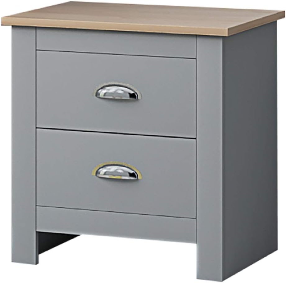FWStyle Westbury 2 Drawer Bedside Table, 40 cm Length x 45 cm Width x 52 cm Height, Matt Grey/Light Oak