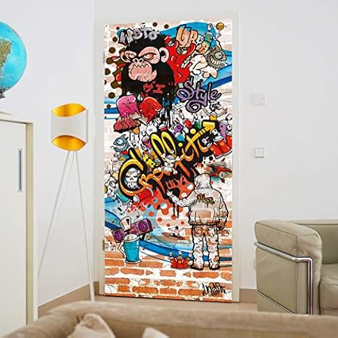 murimage Door Mural Graffiti 86 x 200 cm Including Paste Wallpaper Grafitti Bricks Vintage Urban Children Kids Room Mural Cover