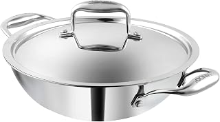 Vinod Platinum Triply Stainless Steel Wok Non Stick Frying Pan with Lid Gas Stove & Inductin Compitable Kadai, 30CM - 4.5L