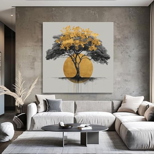 Tableau sur toile arbre doré 45x45 cm - Décoration murale moderne pour salon