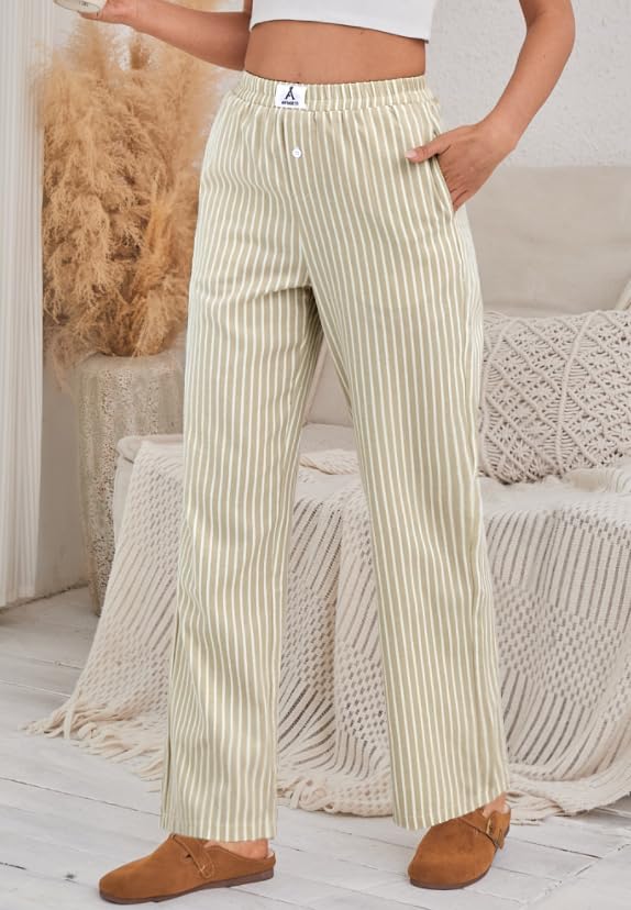 Image of ANRABESS Womens Gingham Striped Boxer Pants | 2026 Fall Outfits,Wide Leg Elastic Waist with Pockets,Casual Lounge Pajama Bottoms,Lightweight Breathable,Fashion Clothing