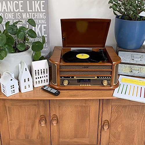 Denver 9-in-1 Retro Vintage Wooden Record Player With Speakers & Bluetooth  3 Speed Vinyl & Cassette With CD Player, DAB+ Radio, FM, AUX IN, MP3 USB Recording, AUX IN And Line Out - MRD-51BT