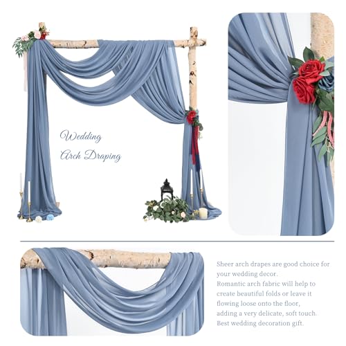 Showgeous Wedding Arch Draping Fabric 2 Panels 28" x20Ft Dusty Blue Chiffon Fabric Drapery Wedding Arch Drapes Chiffon Sheer Backdrop Curtains for Arbor Wedding Archway Ceremony Ceiling Decorations - Image 3