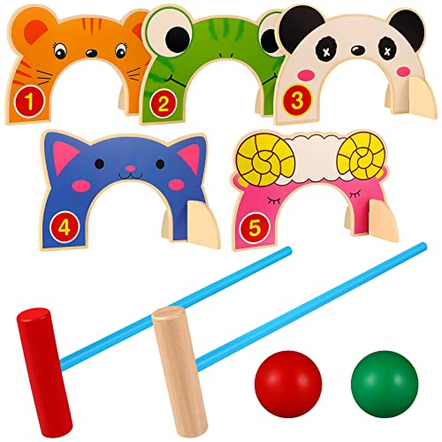 Toyvian Children Croquet Set with Croquet Wood Mallets, Classic Family Game for Lawn,Backyard,Park and More