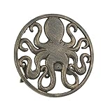 Cast Iron 12 inch Octopus Decorative Wall Mounted Hanging Garden Hose Hanger Bronze Finish - 125 ft Hose Holder Capacity - Nautical Sea Life Outdoor Décor