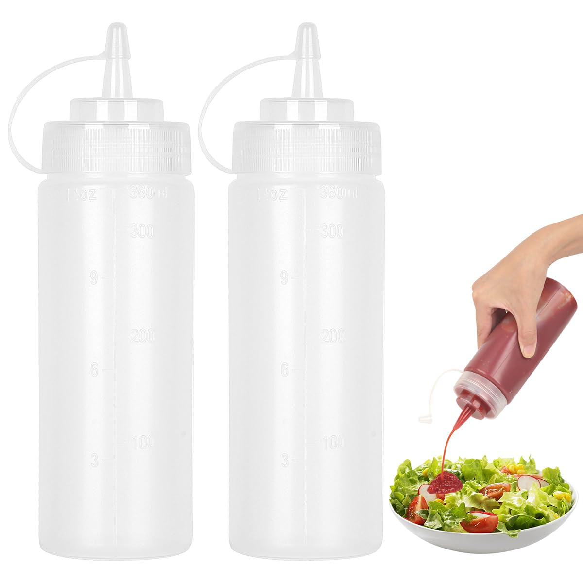 2 Bottiglie da Spremere da 500 ml in Plastica, a Prova di Perdite, con Misurazioni Discrete per Dispenser di Salsa Ketchup Barbecue, Senza BPA