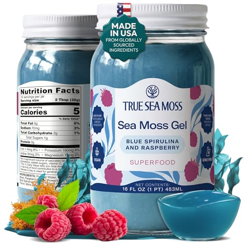 TrueSeaMoss Sea Moss Gel – Wildcrafted Seamoss, Fruits & Jarred Vegetables – Blue Spirulina, Pack of 1 (Labels may Vary)