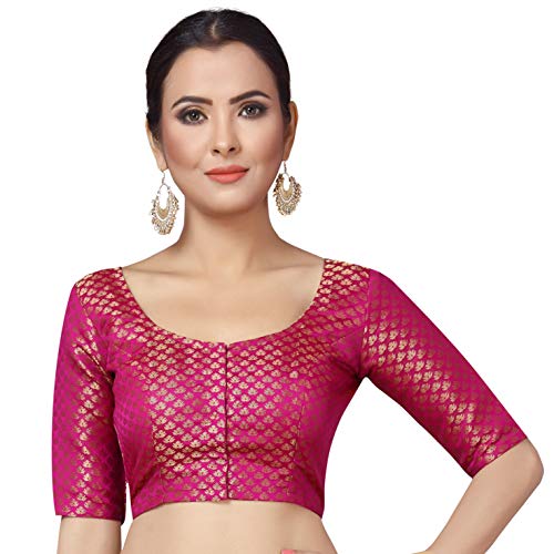 Image of Studio Shringaar Women's Zari Brocade Stitched Elbow Length Sleeves Saree Blouse