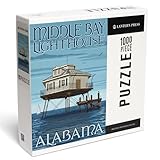 Alabama, Middle Bay Lighthouse (1000 Piece Puzzle, Challenging Jigsaw Puzzle for Adults, Made in USA). Random cut puzzle pieces. Thick, Grade A puzzle board, high-end digital print imaging. 100% Made in Seattle