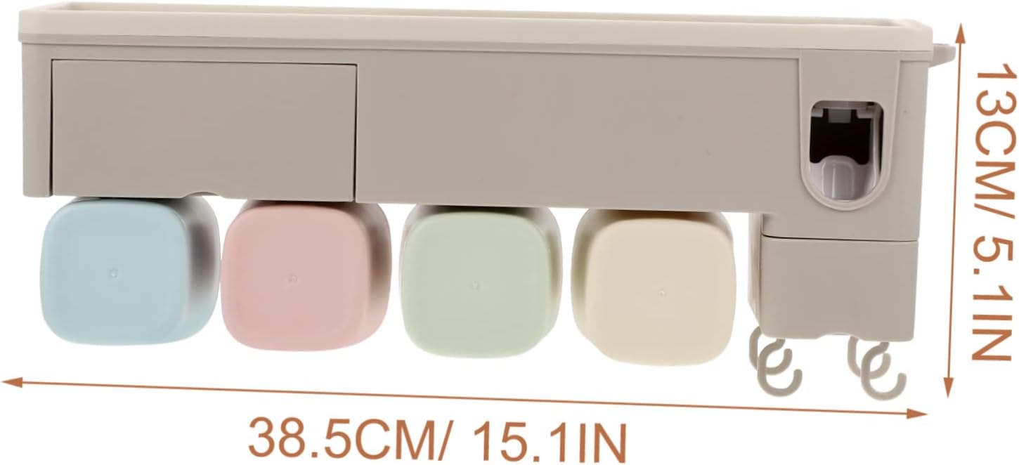 Toothbrush Organizer with Automatic Toothpaste Dispenser Wall-Mounted Bathroom Storage Rack for Home Stable Installation with Slots Space-Saving Design Grey