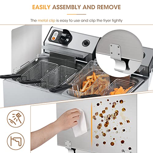 SDSNTE Stainless Steel Commercial Deep Fryer Splash Guard 20-1/2\" W X 18\" H Side Splash Universal fit clips stop oil from splattering, Pack of 1 - Thumbnail 5