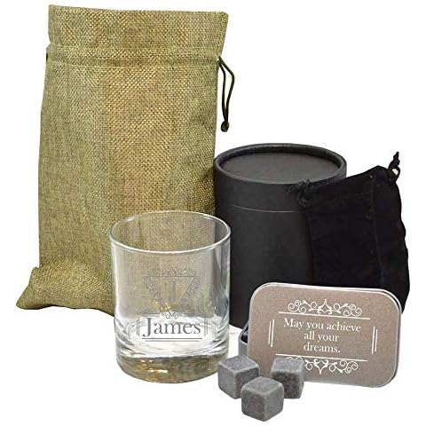 Personalised Whiskey Stones Gift Set with Tumbler Cover