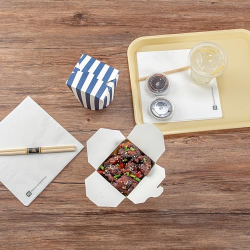 Bio Tek 4 x 3.4 x 3.7 Inch Food Containers, 50 Noodle Takeaway Boxes - Disposable, Striped, Blue And White Paper 26 Ounce Take Out Boxes, Round, For Hot Or Cold Foods - Restaurantware by Restaurantware - Image 3
