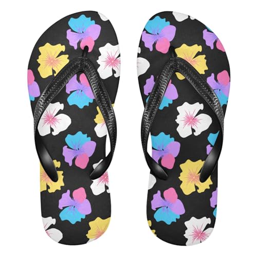 Sinestour Colorful Hibiscus Flower Flip Flops for Beach Thong Sandals Anti-slip Lightweight Beach Slippers for Summer Swim Travel