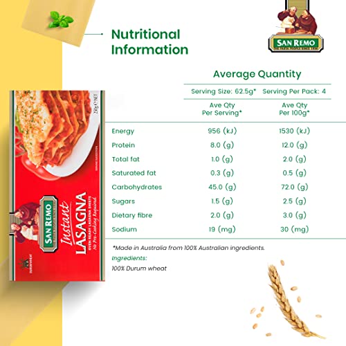 Image of San Remo Instant Lasagna Sheets 500gms Oven Ready Lasagna Sheets Australia's No 1.(2 Pack of 250gms)