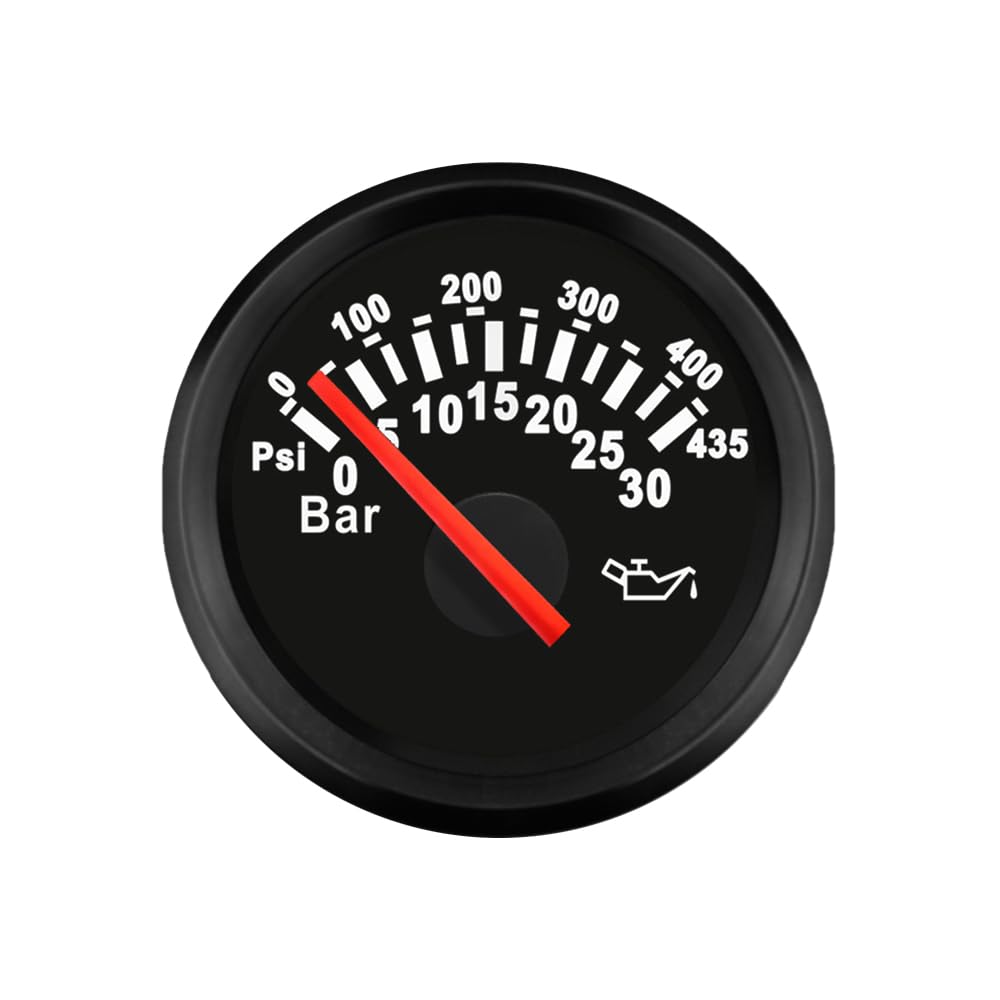 ELING 52mm Oil Pressure Gauge 30Bar 435Psi Universal for Car Vessels RV with Red Backlight 12V 24V