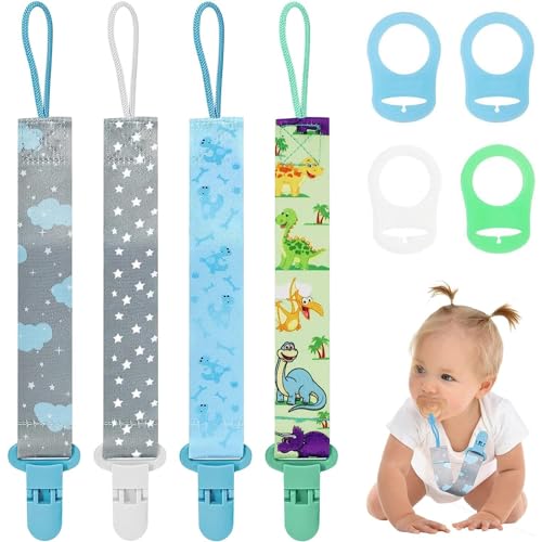 Image of 4 Pcs Baby Dummy Strap Clip, Pacifier Clip Dummy Holder Straps with 4 Silicone Adapter, Soother Chains Clips Fit All, Soothers, Teething Toys, Baby Essentials