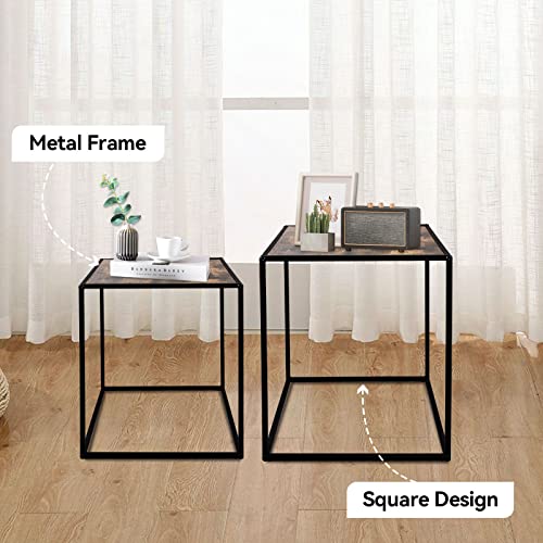 Babion Nesting Tables Set Of 2, Nesting End Table, Small Nesting Tables With Sturdy Metal Frame, Square Nesting Side Tables, Nesting Tables For Living Room,Bedroom,Brown #TOP3