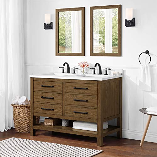 Ove Decors Chase Open Shelf 48 In. Double Sink Bathroom Vanity In Rustic Oak And White Countertop #TOP3