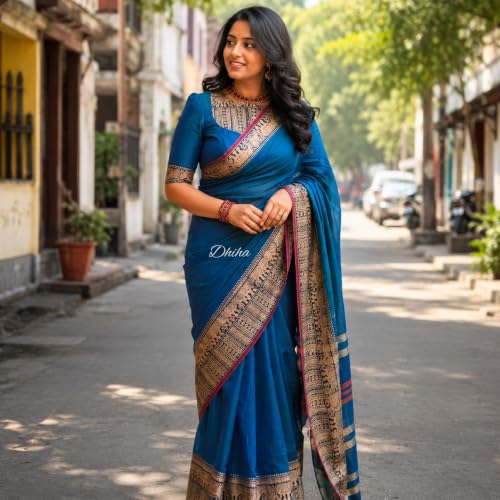 Image of Narayanpet Pure Cotton Saree for Women | Preethika Big Border Saree with Running Blouse | Tassels | Handloom Weave