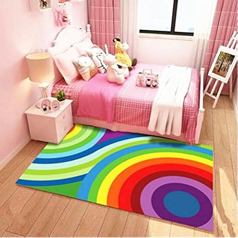USTIDE Kids Play Rug 2.6ftx5.2ft Colorful Rainbow Kids Playmat Washable, Easy Clear Soft Children Bedroom Decor Living Room Rugs Cover