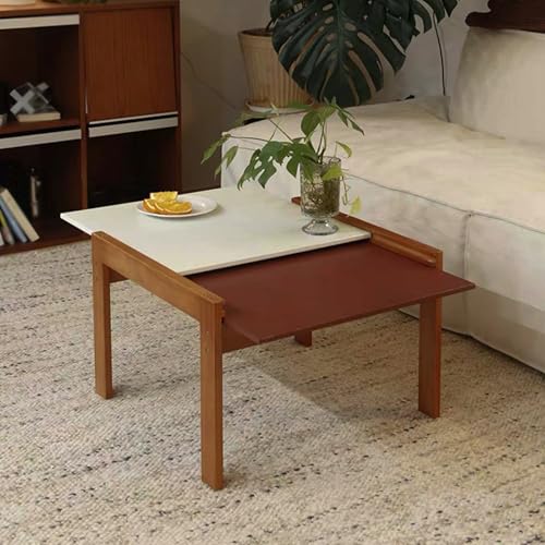 ミッドセンチュリースタイルの伸縮式天然木ローテーブル、リビング用多機能コーナーテーブル、ソファ横や小スペースに最適.(B)