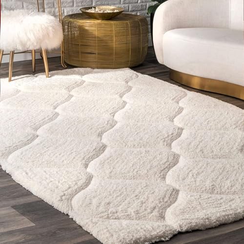 Image of Shaggy Carpet for Living Room Bedroom 2X6 FEET Fluffy Plush Area Rug, Thick Fur Floor Carpet Modern Cozy Rug for Home Decor, Kids Room Bedside Hall, Durable Comfortable Shaggy Rug (Ivory)