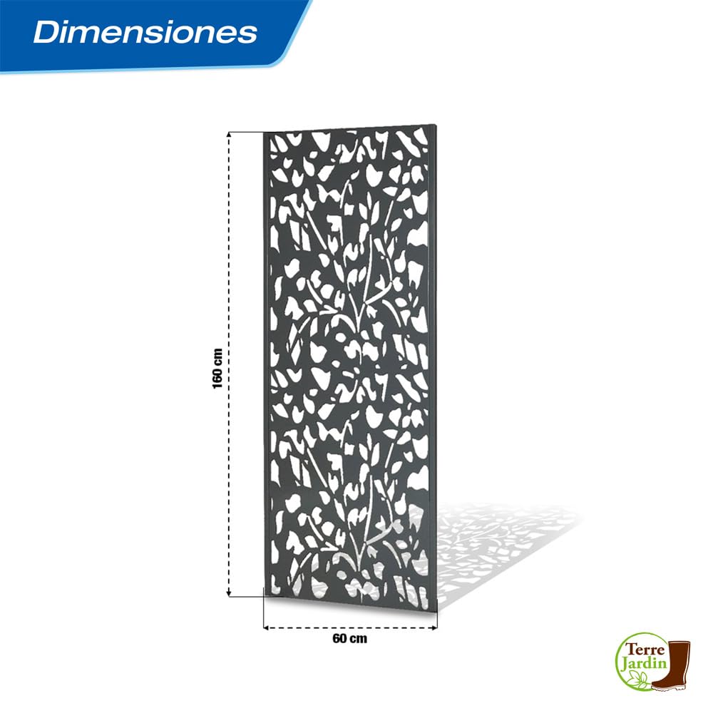 TERRE JARDIN - Panel Decorativo Exterior, 160 x 60 cm, de Metal - Celosía Decorativa Jardín, Terraza, Balcón, Motivo Vegetal, Floral - Panel Opaco, Separador de Ambientes, Ideal Plantas Trepadoras