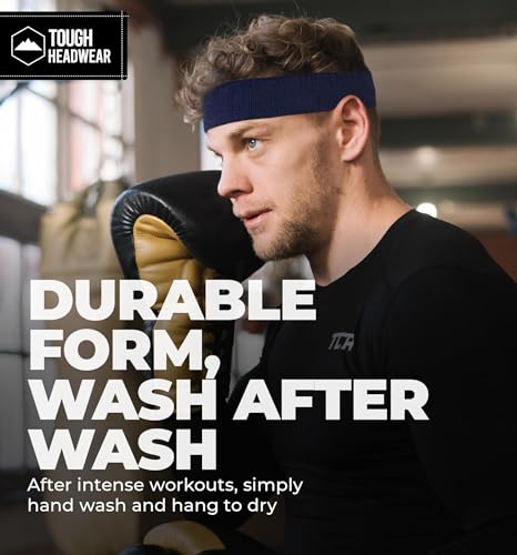 Image of Tough Headwear Terry Cloth Headband - Sweat-Wicking Running Head Band - Basketball Accessories - Headband for Washing Face